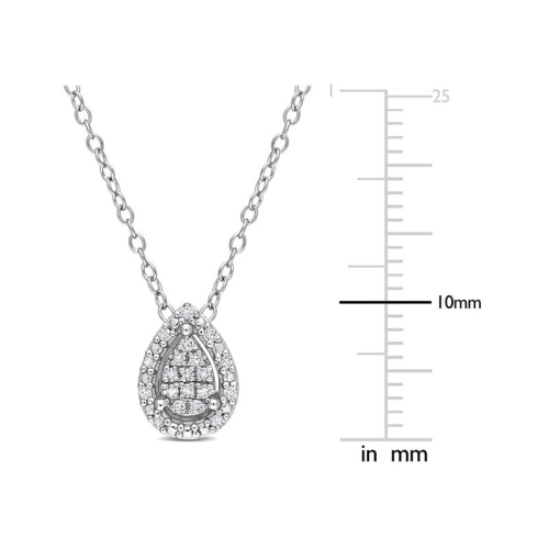 1/10 Carat Diamond Teardrop Cluster Pendant Necklace in Sterling Silver with Chain