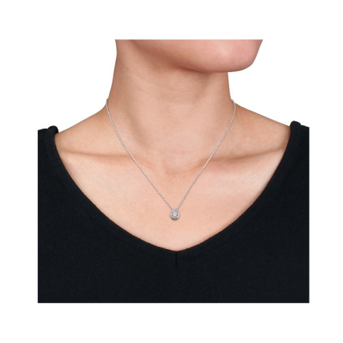 1/10 Carat Diamond Teardrop Cluster Pendant Necklace in Sterling Silver with Chain