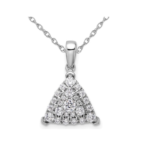 GEM AND HARMONY  1/2 Carat (Ctw) Lab-Grown Diamond Triangle Cluster Pendant Necklace In 14K Gold With Chain In White