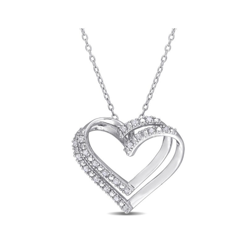 GEM AND HARMONY  1/5 Carat (Ctw) Diamond Heart Pendant Necklace In Sterling With Chain In Silver