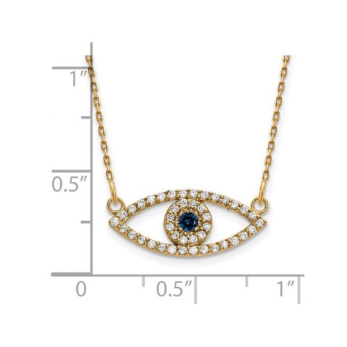 Collier à pendentif mauvais oeil saphir bleu 1/20 carat en or jaune 14K ct avec diamants et chaîne