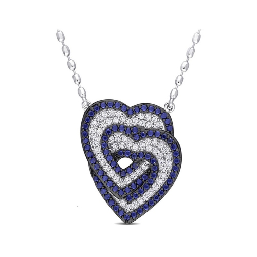 GEM AND HARMONY  1.45 Carat (Ctw) Lab-Created Sapphire And White Sapphire Heart Pendant Necklace In Sterling Silver With Chain In Blue