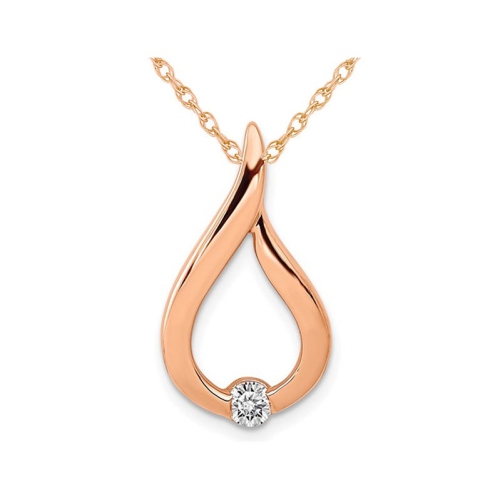 GEM AND HARMONY  1/10 Carat (Ctw) Diamond Solitaire Drop Pendant Necklace In 14K Rose Gold With Chain In Pink