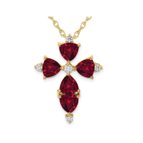 6.50 Carat Lab-Created Ruby Cross Pendant Necklace in 14K White Gold with Lab-Grown Diamonds