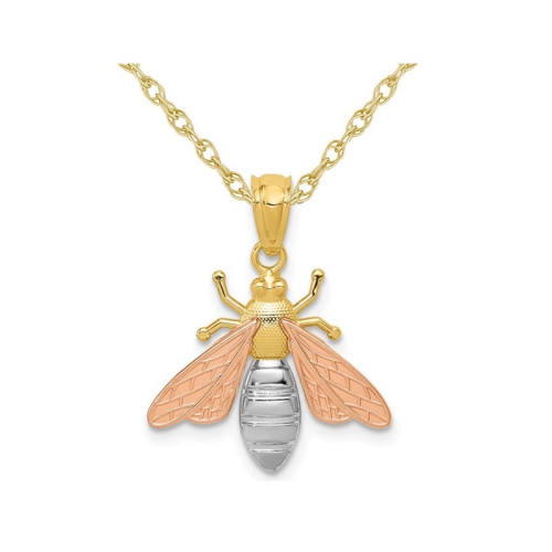 GEM AND HARMONY  14K And Rose Gold Bee Charm Pendant Necklace And Chain In Yellow