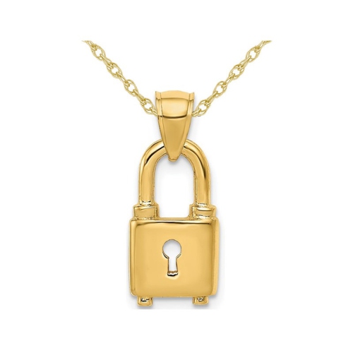 Collier pendentif à charme verrou en or jaune 14K avec chaîne