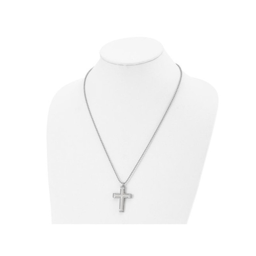 Mens Titanium Brushed Cross Pendant Necklace with Chain