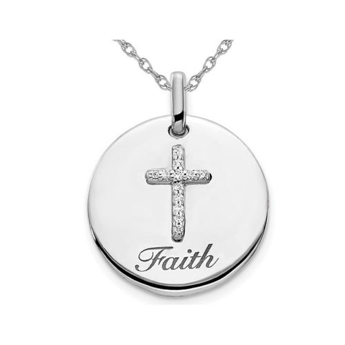 Polished Faith Cross Pendant Necklace in 14K White Gold with Chain