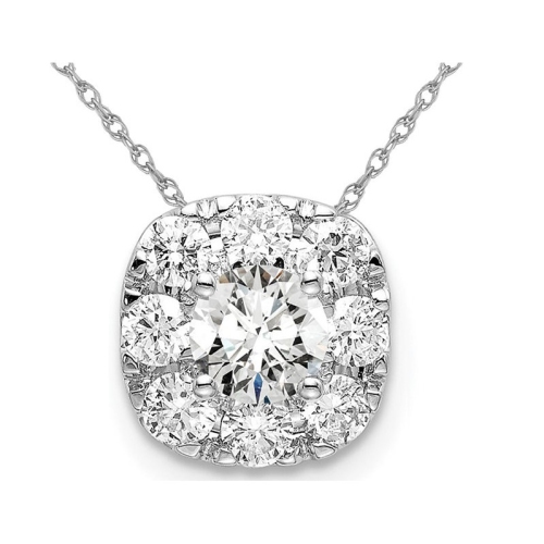 3/4 carat Collier de pendentif Halo Diamond Solitaire cultivé en laboratoire en or 14K avec chaîne