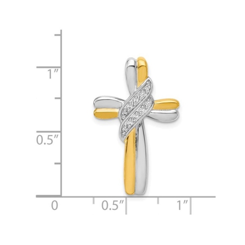14K White and Yellow Gold Cross Pendant Necklace with Chain and Accent Diamonds