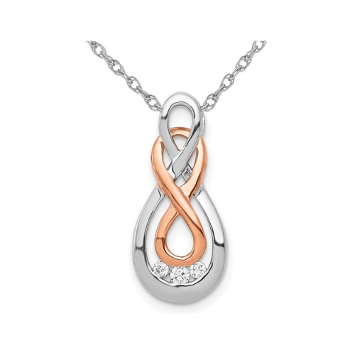 Accent Diamond Double Infinity Drop Pendant Necklace in 14K White Gold with Chain