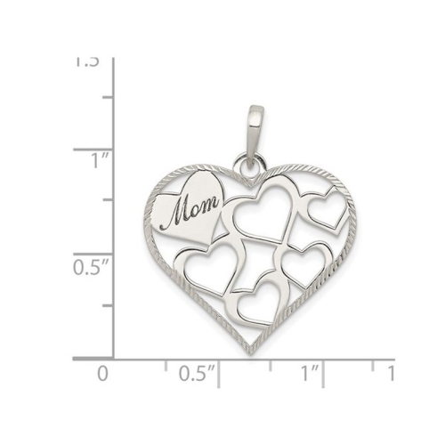 Sterling Silver MOM Engraved Heart Pendant with Chain