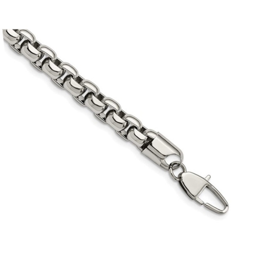 Mens Stainless Steel Box Bracelet - 9 Inches