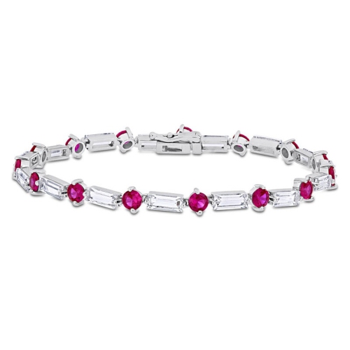 GEM AND HARMONY  13.00 Carat (Ctw) Lab-Created Ruby And Sapphire Tennis Bracelet In Sterling Silver (7.25 Inches) In White