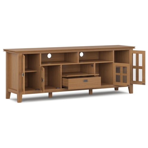 Simpli Home Artisan Wood 72" Transitional TV Media Stand in Honey Brown For TVs up to 80"