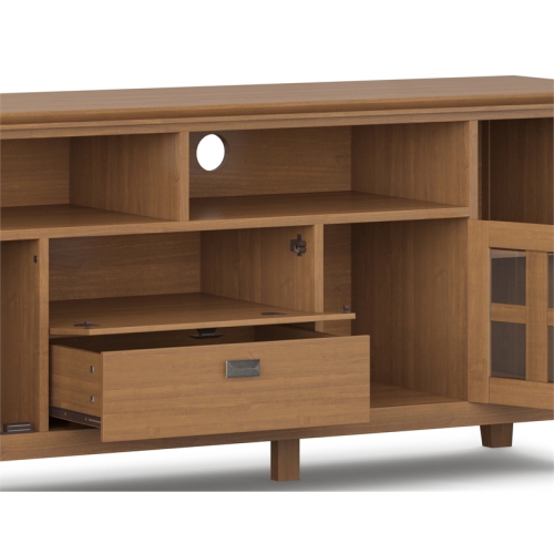 Simpli Home Artisan Wood 72" Transitional TV Media Stand in Honey Brown For TVs up to 80"