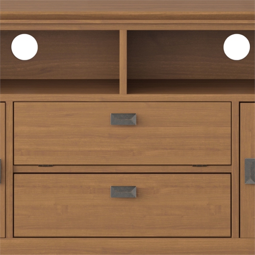 Simpli Home Artisan Wood 72" Transitional TV Media Stand in Honey Brown For TVs up to 80"