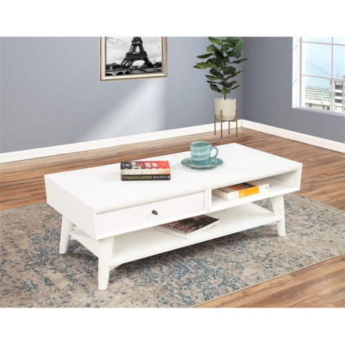 Alpine Furniture Flynn Wood 1 Drawer Coffee Table in White