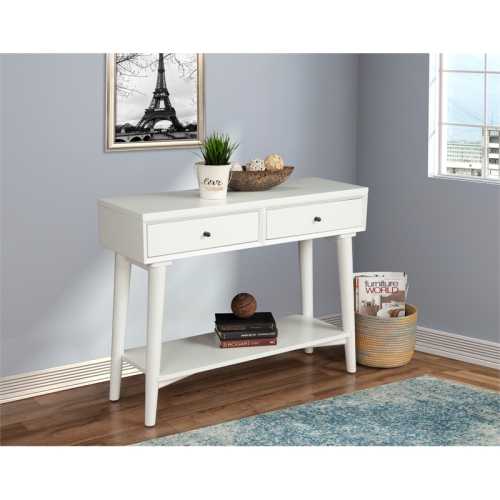 Alpine Furniture Flynn Wood Console Table with 2 Drawers in White