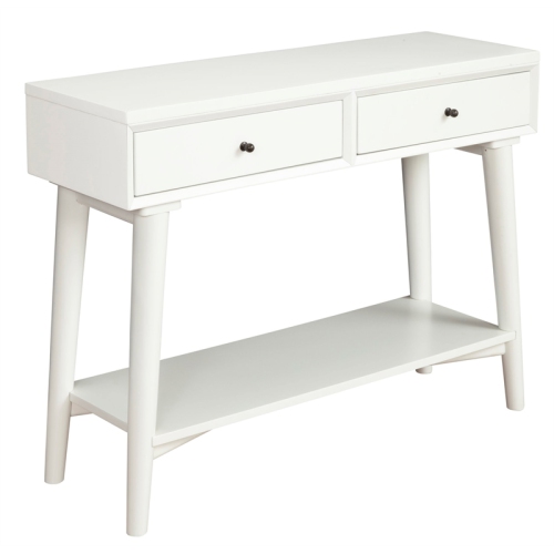 Alpine Furniture Flynn Wood Console Table with 2 Drawers in White