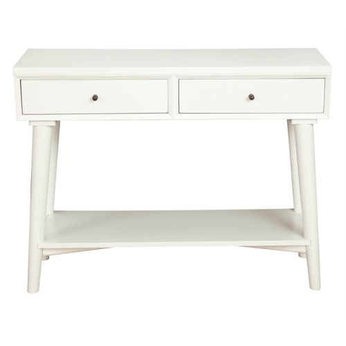 Alpine Furniture Flynn Wood Console Table with 2 Drawers in White