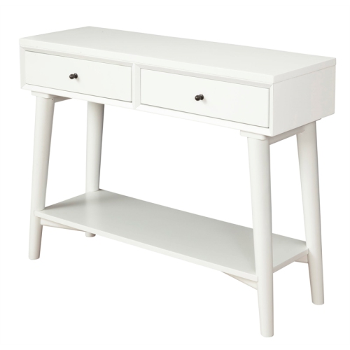 Alpine Furniture Flynn Wood Console Table with 2 Drawers in White