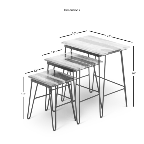 Tristan 3 Piece Nesting Table Set in Brown Sheesham wood with black metal base