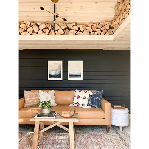 HomePop Cole Round Transitional Wood and Fabric Storage Ottoman in Cream