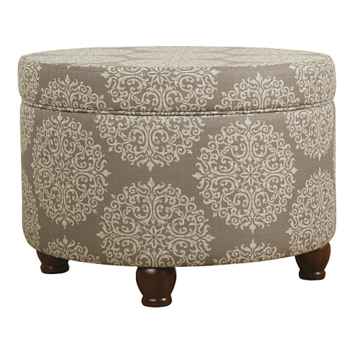 HomePop Round Transitional Fabric Storage Ottoman in Cream/Brown
