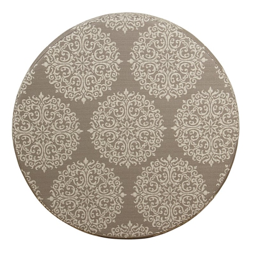 HomePop Round Transitional Fabric Storage Ottoman in Cream/Brown