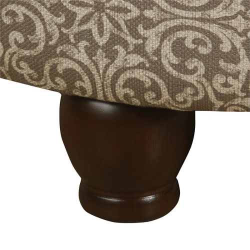 HomePop Round Transitional Fabric Storage Ottoman in Cream/Brown