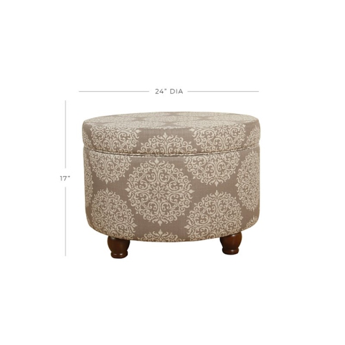 HomePop Round Transitional Fabric Storage Ottoman in Cream/Brown