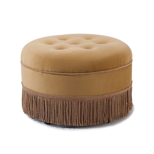 JENNIFER TAYLOR HOME  Yolanda Tufted Decorative Round Ottoman Velvet In Gold