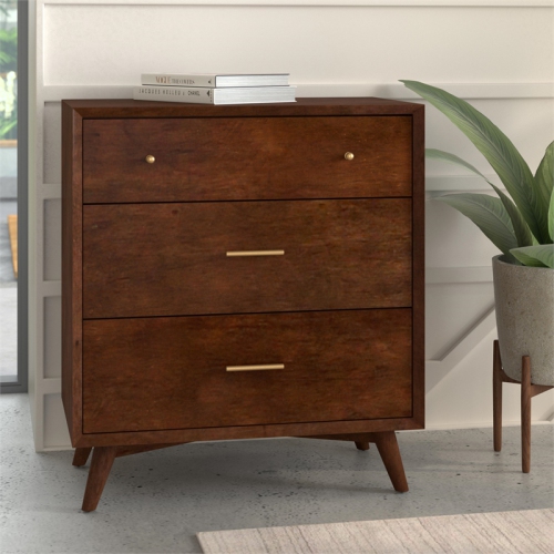 Alpine Furniture Flynn Mid Century Wood 3 Drawer Accent Chest in Walnut