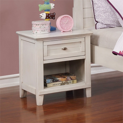 Furniture of America Gamora Wood 1-Drawer Kids Nightstand in Antique White
