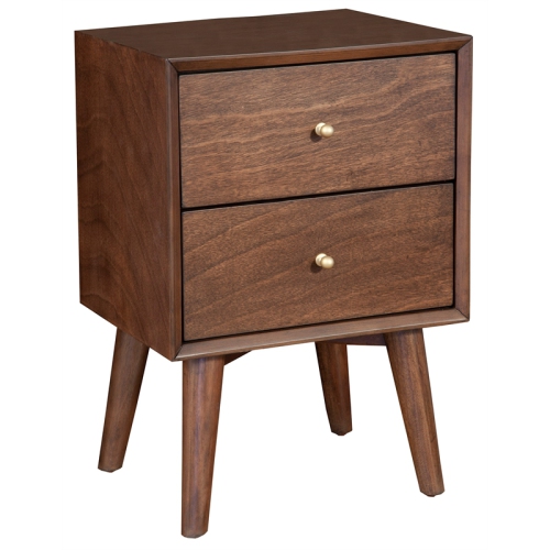 Alpine Furniture Flynn Mid Century Wood 2 Drawer Nightstand in Walnut