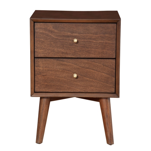 Alpine Furniture Flynn Mid Century Wood 2 Drawer Nightstand in Walnut