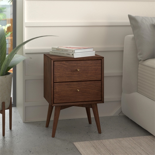 Alpine Furniture Flynn Mid Century Wood 2 Drawer Nightstand in Walnut