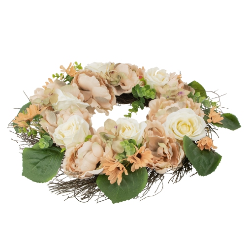 Peach and White Floral Fall Harvest Artificial Wreath, 22-Inch