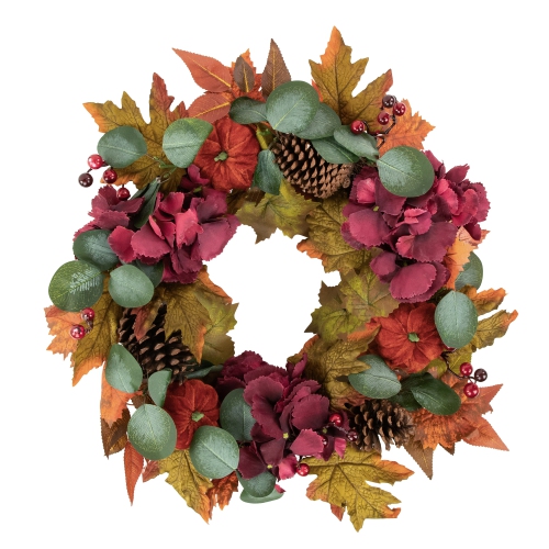 Orange and Burgundy Fall Harvest Artificial Floral and Pinecone Wreath, 22-Inch