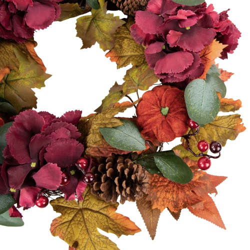 Orange and Burgundy Fall Harvest Artificial Floral and Pinecone Wreath, 22-Inch