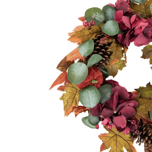Orange and Burgundy Fall Harvest Artificial Floral and Pinecone Wreath, 22-Inch
