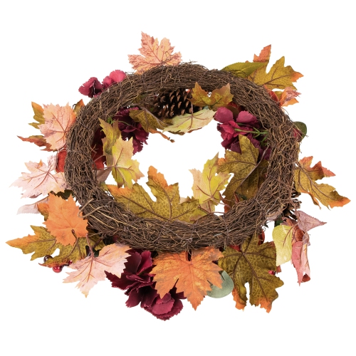 Orange and Burgundy Fall Harvest Artificial Floral and Pinecone Wreath, 22-Inch