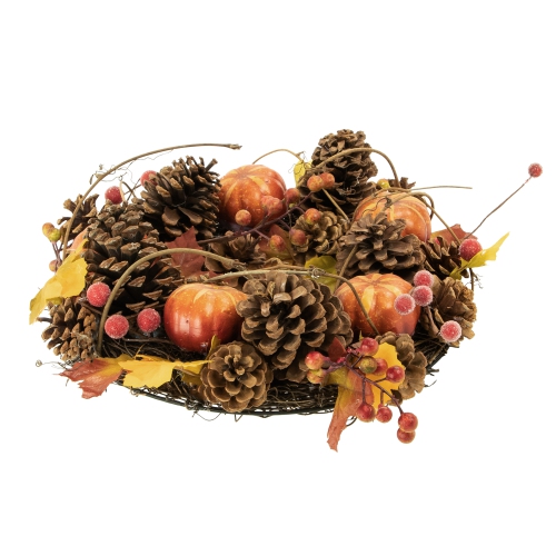 Pinecone and Pumpkin Fall Harvest Wreath, 14-Inch, Unlit