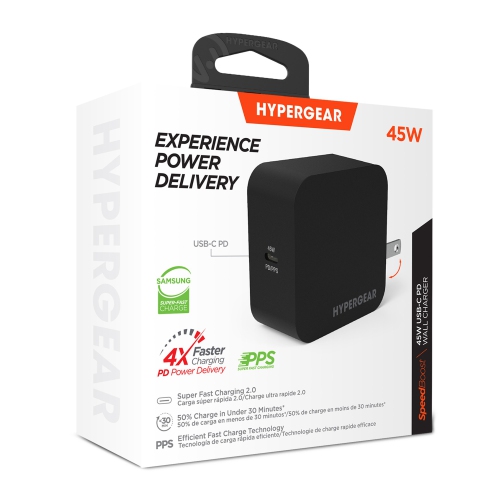 Hypergear 45W PD SpeedBoost Single Port USB-C wall Charger - Black