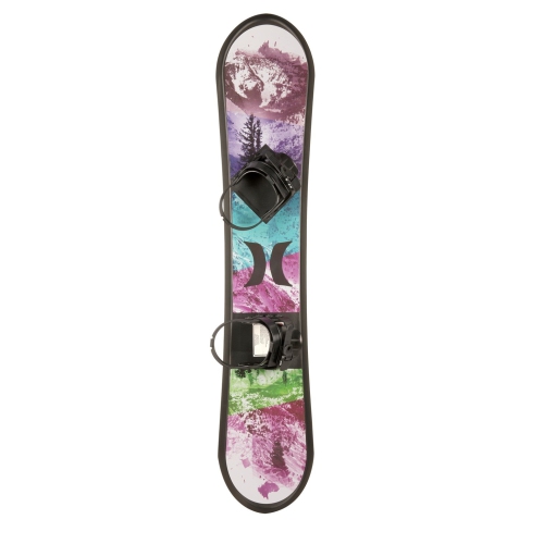 Planche à neige imprimée Hurley de 48 po pour débutant avec fixations haut de gamme et motif montagne de couleurs mélangées