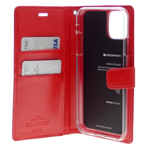 Topsave Goospery Bluemoon Fente pour Carte avec Clip Magnétique Portefeuille Folio en Cuir pour iPhone 14, rouge