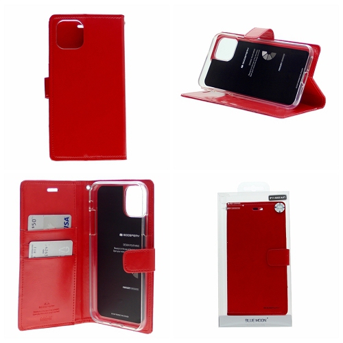 Topsave Goospery Bluemoon Fente pour Carte avec Clip Magnétique Portefeuille Folio en Cuir pour iPhone 14, rouge
