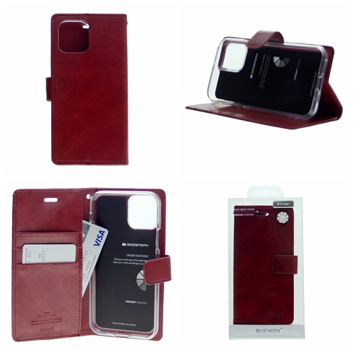 Topsave Goospery Bluemoon Fente pour Carte avec Clip Magnétique Portefeuille Folio en Cuir pour iPhone 14, Bordeaux