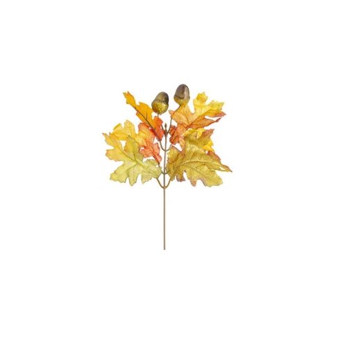 DARICE  9.5" And Yellow Oak Leaves And Acorns Artificial Autumn Pick In Orange